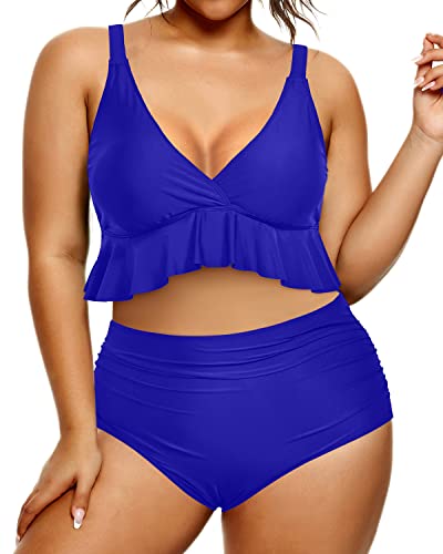 Women Plus Size Swimwear Striped Tankini with Boyshorts Swimsuit Set 
