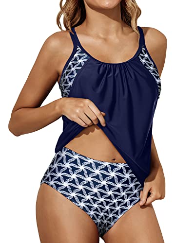 Athletic Tummy Control Bathing Suit Tankini Swimsuits For Women Blue And White Stars