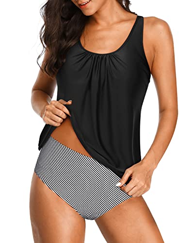 Ladies 2 Piece Blouson Tankini Swimsuits Tummy Control Bathing Suits B Yonique 