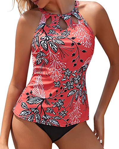 Yonique Two Piece Plus Size Tankini Swimsuits for Women Blouson Tank Tops  with S