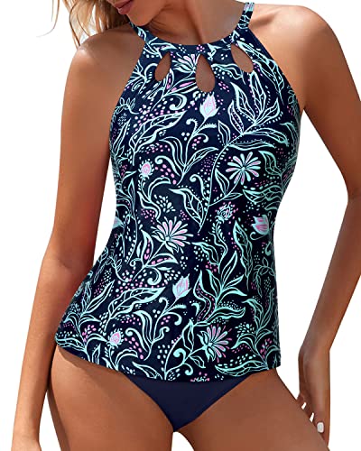  Women Red Floral Tankini Top Only High Neck Bathing Suit Top  Tummy Control Swimsuit Top Ruched Swim Top Without Bottom XXL