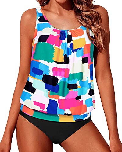 Push Up Bra Blouson Tankini Swimsuits For Women 2 Piece-Aqua – Yonique