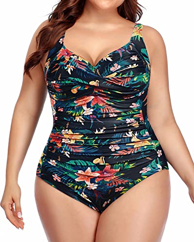 Yonique Women Plus Size One Piece Swimsuits Tummy Control Bathing Suits  Twist Front Ruched Swimwear, White & Black, 14