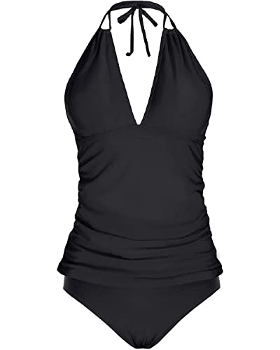 Plus Size Two Piece Swimwear Halter V Neck Tankini