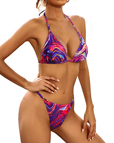 3 Piece Sexy Thong Bikini Set for Women Triangle Bathing Suits