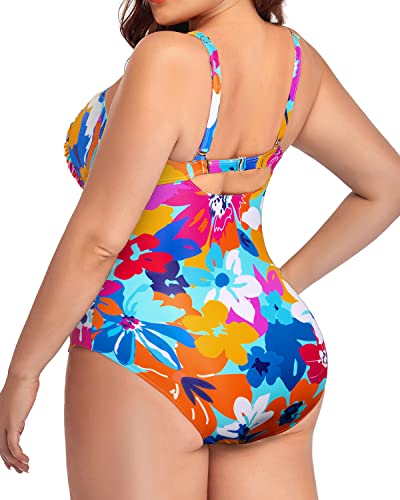 Plus Size Twist Front Ruched One Piece Swimsuits Women's Tummy Control Bathing Suits