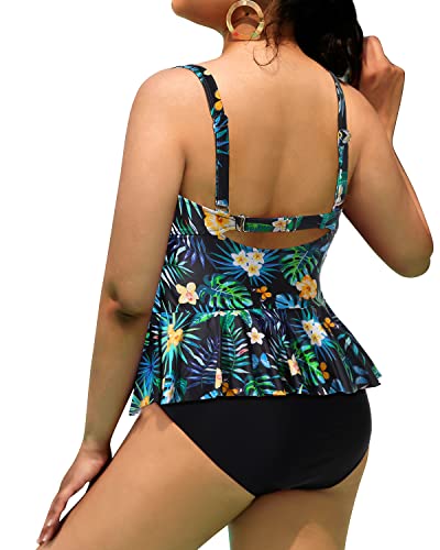 Scalloped Tankini Swimsuits Plus Size High Waisted Tummy Control Peplum Swimwear