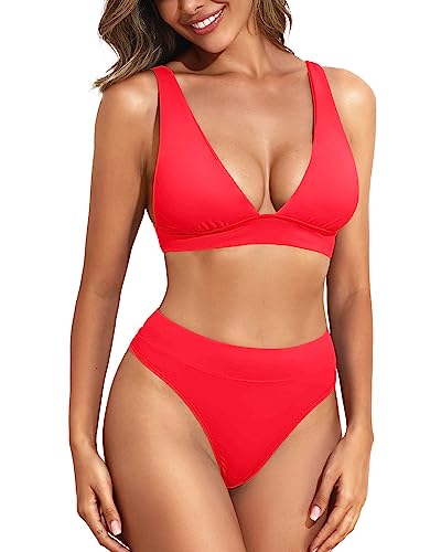 Two Piece High Cut Swimsuit V Neck Bikini Sets