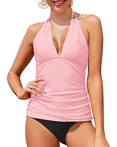 Two Piece Halter V Neck Plus Size Tankini