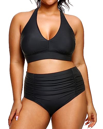 Plus Size Halter Bikini Tummy Control Two Piece Swimwear