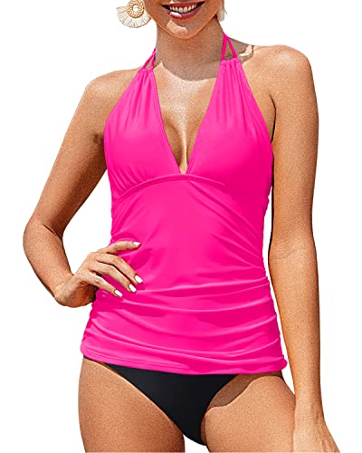 Sexy Ruched Backless Two Piece Bathing Suit Plunge Deep V-neck Swimsuit for Women