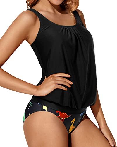 Loose Fit Blouson Tankini Two Piece Bathing Suits for Women