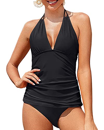 Plus Size Two Piece Swimwear Halter V Neck Tankini