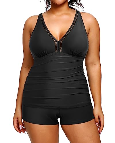 qucoqpe Women's Bandeau Blouson Tankini Top High Waisted Moderate Bottom  Two Piece Swimsuits Bathing Suits on Clearance