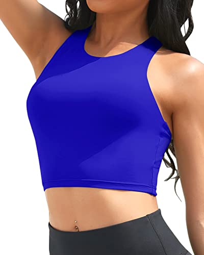 Women's Bikini Top Only Crop Swim Top High Neck Bathing Suit Top