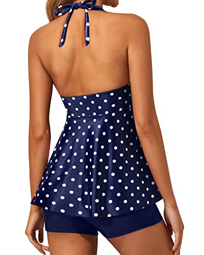 Women's Halter V-Neck Tankini Swimsuits Shorts Flowy Twist Front Swimwear