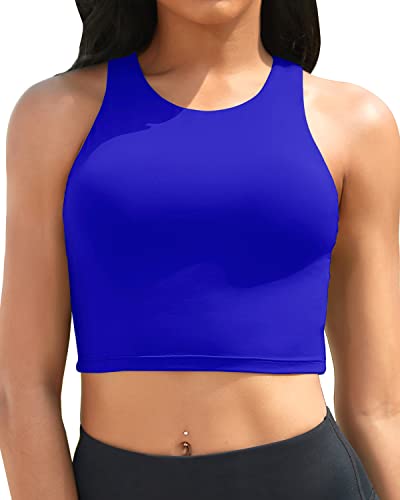 Women's Bikini Top Only Crop Swim Top High Neck Bathing Suit Top