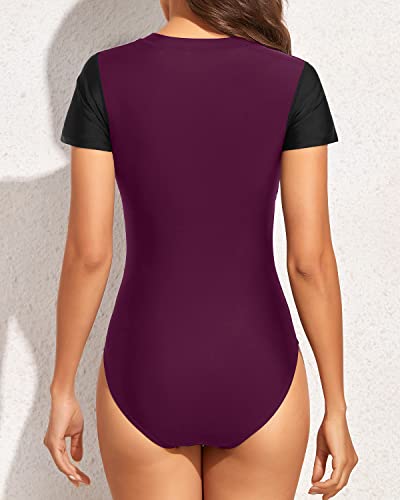 Short Sleeve One Piece Swimsuits Zip Up Rash Guard for Women