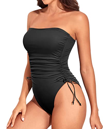 Womens Strapless One Piece Swimsuit Tummy Control Tie Side High Cut Swimwear