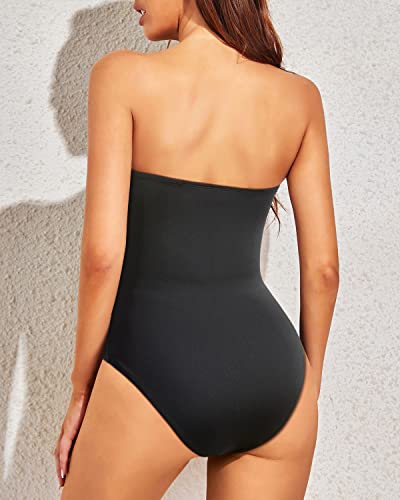 Women's Strapless Tummy Control One Piece Swimsuit Bandeau Bathing Suit