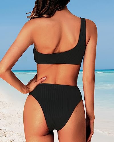 Ribbed Bikini Set Single Shoulder Swimsuits