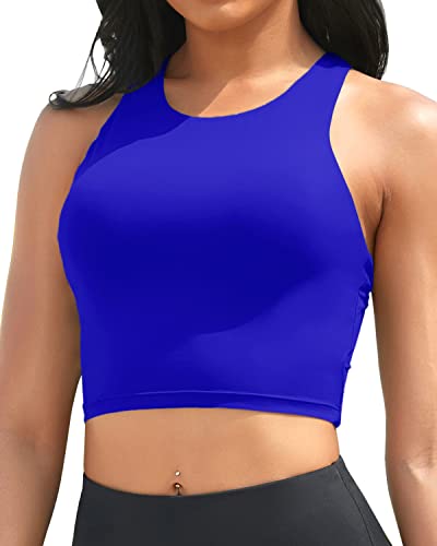 Women's Bikini Top Only Crop Swim Top High Neck Bathing Suit Top