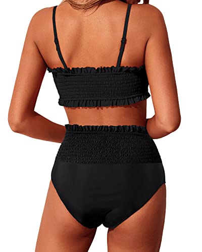 Two Piece Bandeau Smocked High Waisted Bikini Set