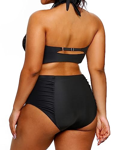 Plus Size Halter Bikini Tummy Control Two Piece Swimwear