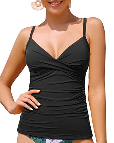 Women's Twist V Neck Tummy Control Tankini Top Swimwear Bathing Suits