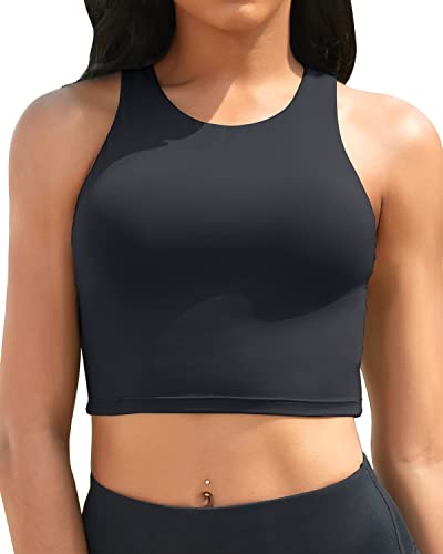 Bathing Suit Top Only High Neck Crop Swim Top Women's Bikini