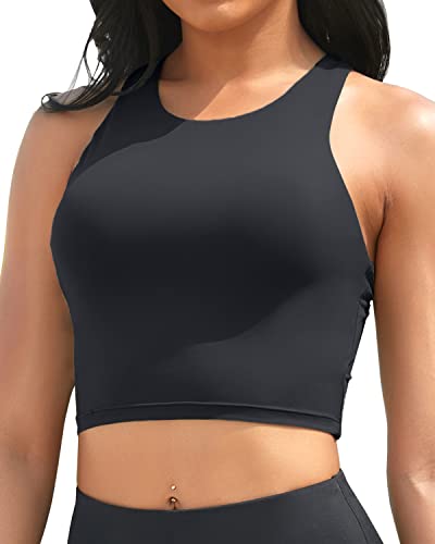 Bathing Suit Top Only High Neck Crop Swim Top Women's Bikini