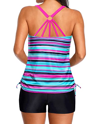 Stylish Two Piece Swimwear Strappy Tankini Set with Shorts for Women