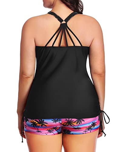 Women Plus Size Tankini Swimsuit Geometric Bathing Suit Top with Shorts