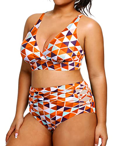 Women's High Waisted Bikini Plus Size Two Piece Tummy Control Swimwear