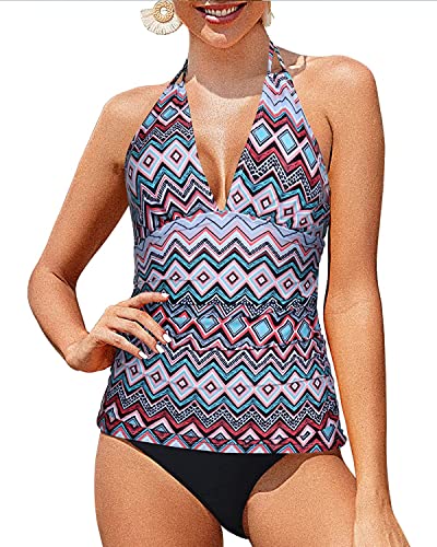 Plus Size Double Strap Two Piece Deep V-Neck Tankini