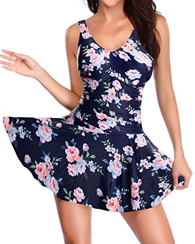 Women's Tummy Control Swimdress Vintage One Piece Skirt Swimwear