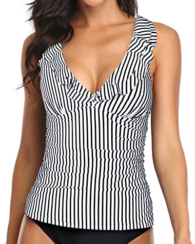 V Neck Swim Tank Top Tummy Control Tankini Swimsuit Tops for Women