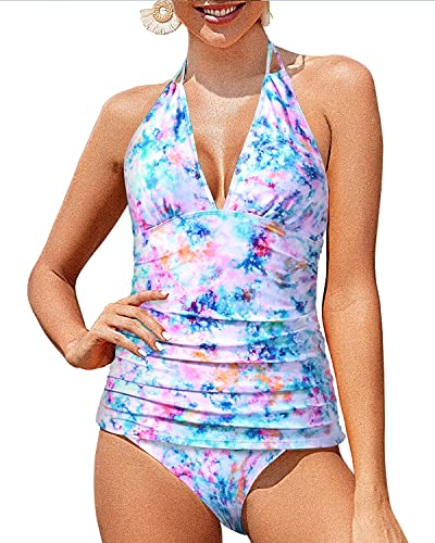 Two Piece Plus Size Tankini Deep V-Neck Bathing Suit