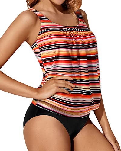 Flattering Two Piece Tankini Women's Loose Fit Blouson Swimwear