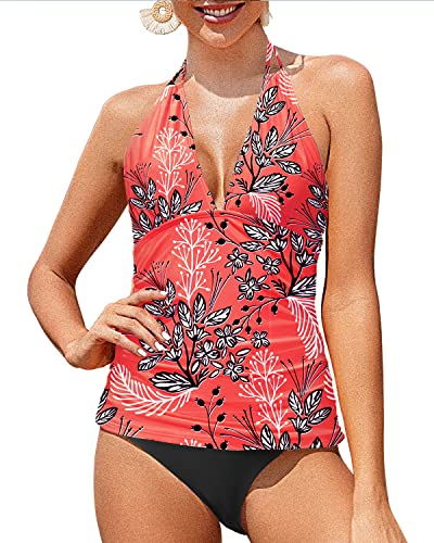 Plus Size Halter V Neck Two Piece Swimwear