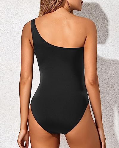 Mesh One Piece Tummy Control One Shoulder Swimsuit