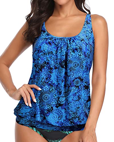 Women's Blouson Tankini Top Modest Loose Fit Swim Top