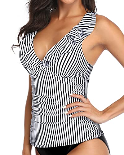 V Neck Swim Tank Top Tummy Control Tankini Swimsuit Tops for Women