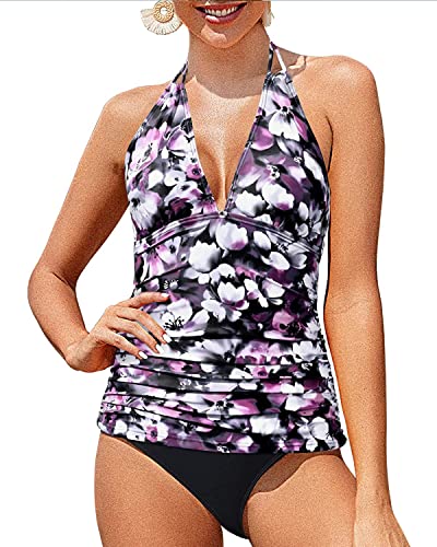 Plus Size Halter V Neck Tankini Two Piece Bathing Suit