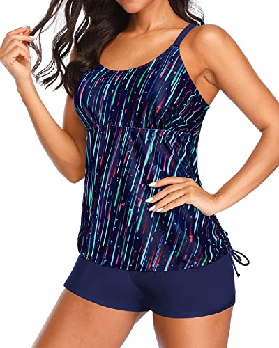 Flattering Tankini with Shorts Strappy Two Piece Swimwear for Women