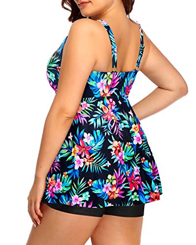 Plus Size Flowy Tankini Swimsuits with Shorts Tummy Control Swimwear for Women