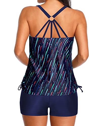 Flattering Tankini with Shorts Strappy Two Piece Swimwear for Women