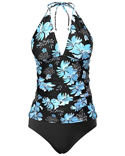 Two Piece Plus Size Halter V Neck Swimwear