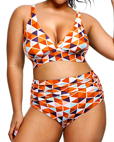 Women's High Waisted Bikini Plus Size Two Piece Tummy Control Swimwear