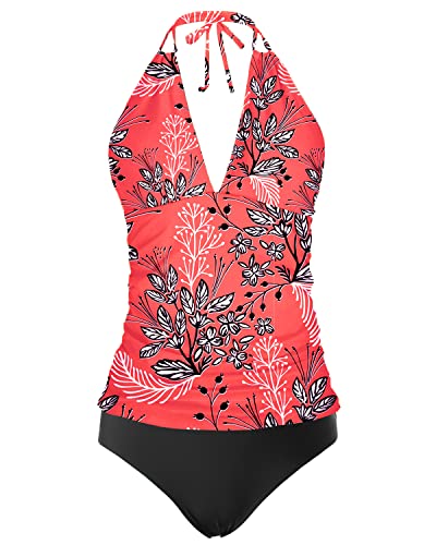 Plus Size Halter V Neck Two Piece Swimwear